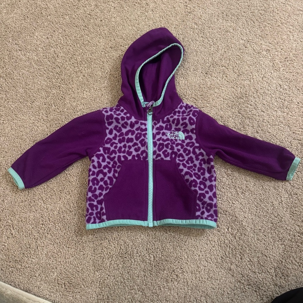 The North Face 3-6 months Jacket In Purple and Teal Leopard Print Kids Hoodie